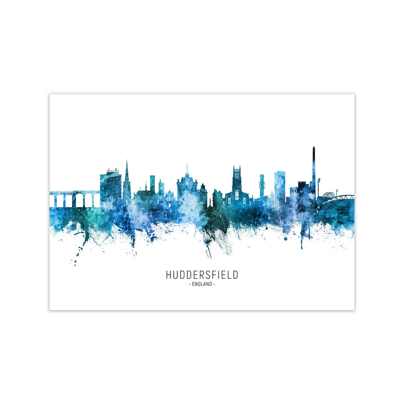 Huddersfield England Skyline Blue City Name  by Michael Tompsett Print Only