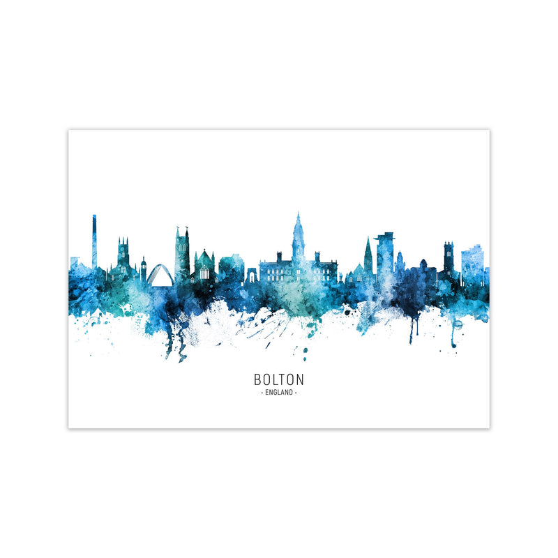 Bolton England Skyline Blue City Name  by Michael Tompsett Print Only