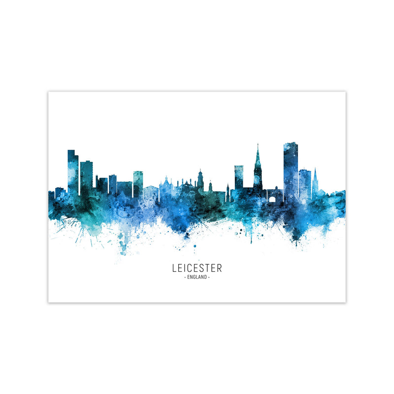 Leicester England Skyline Blue City Name  by Michael Tompsett Print Only