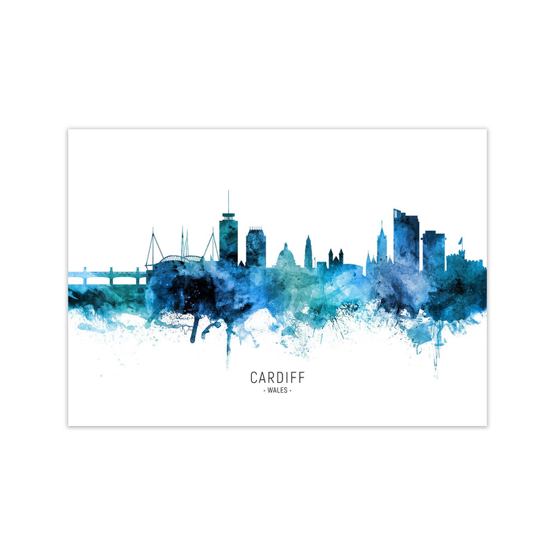 Cardiff Wales Skyline Blue City Name  by Michael Tompsett Print Only