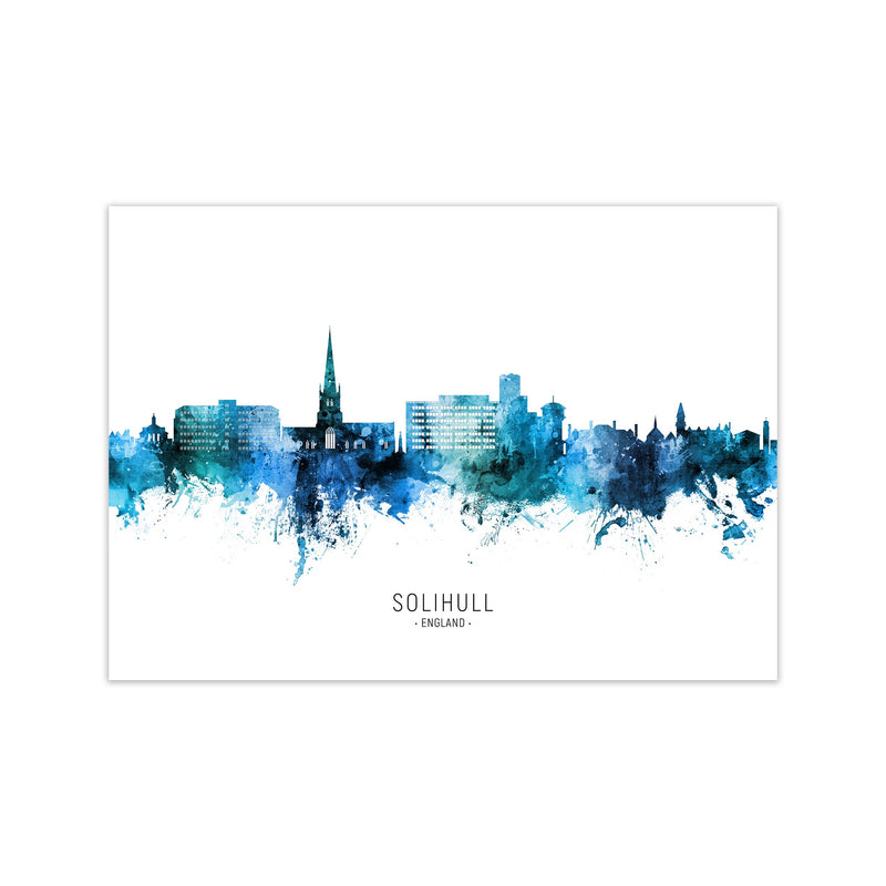 Solihull England Skyline Blue City Name  by Michael Tompsett Print Only