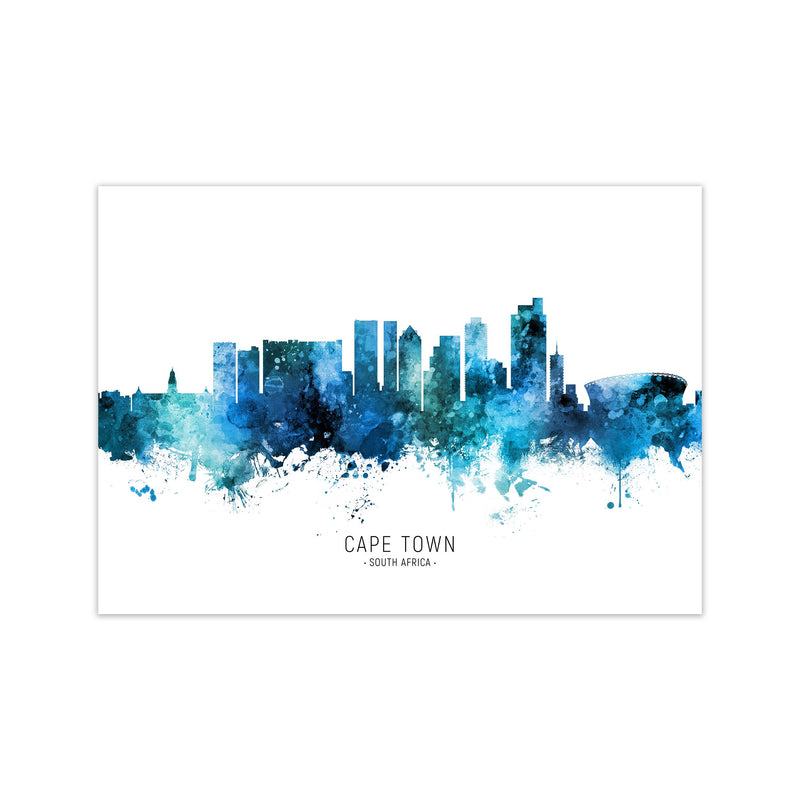 Cape Town South Africa Skyline Blue City Name  by Michael Tompsett Print Only
