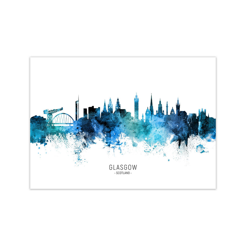 Glasgow Scotland Skyline Blue City Name  by Michael Tompsett Print Only