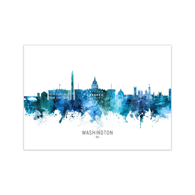 Washington Dc Skyline Blue City Name  by Michael Tompsett Print Only