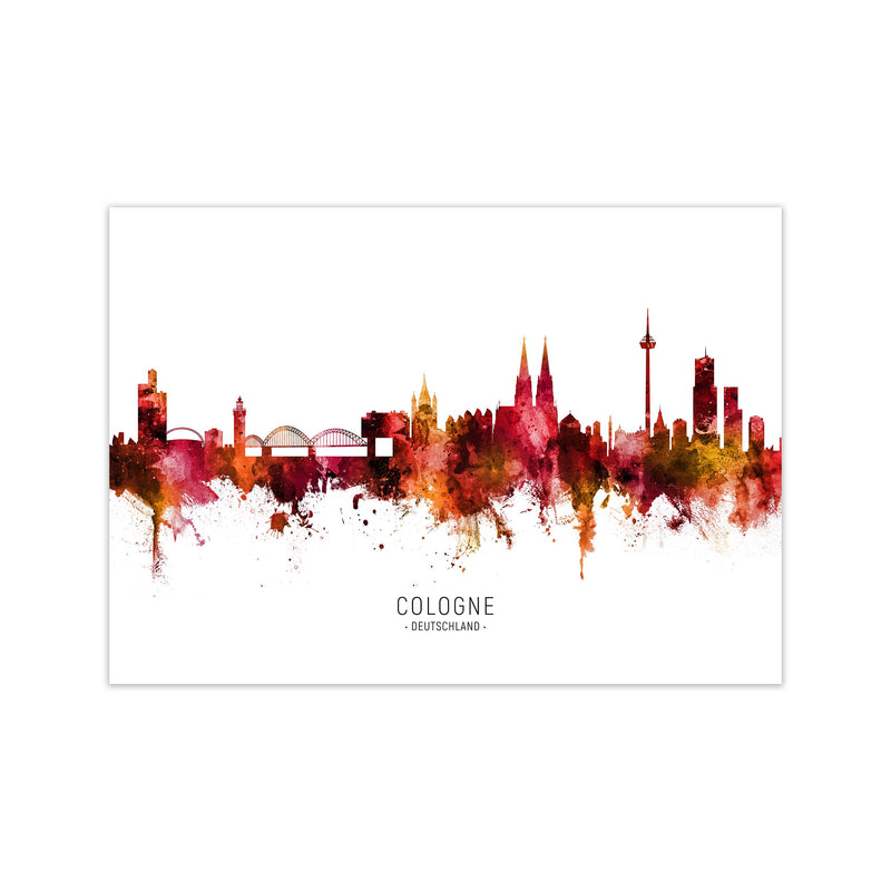 Cologne Deutschland Skyline Red City Name  by Michael Tompsett Print Only