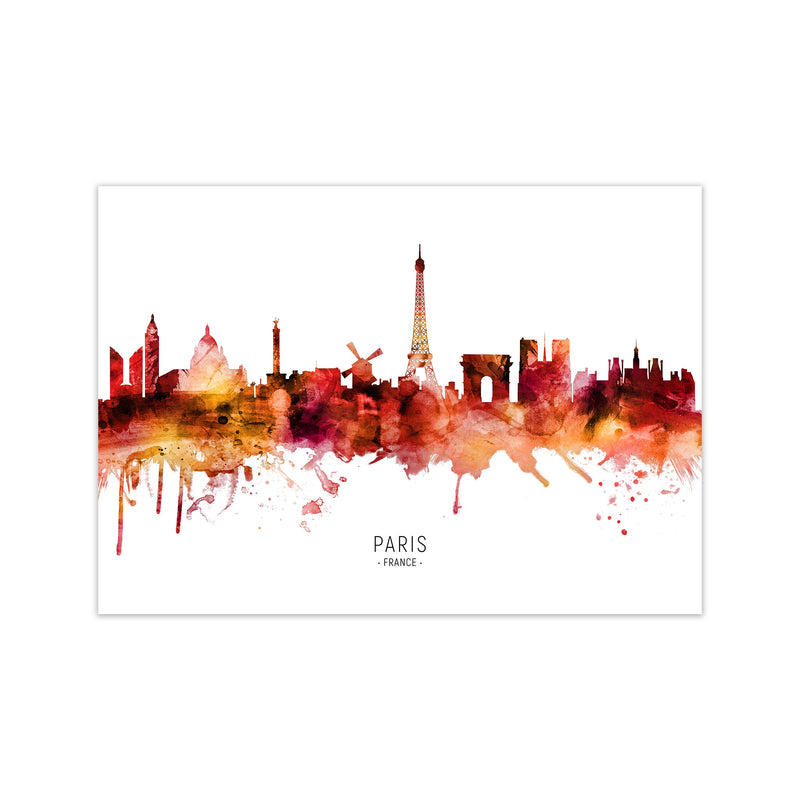 Paris France Skyline Red City Name Print by Michael Tompsett Print Only