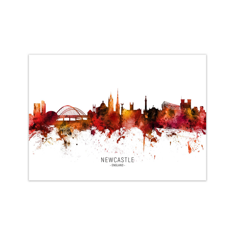 Newcastle England Skyline Red City Name  by Michael Tompsett Print Only