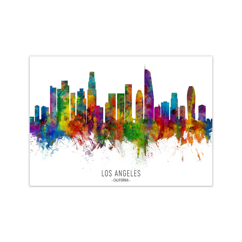 Los Angeles California Skyline Red City Name  by Michael Tompsett Print Only