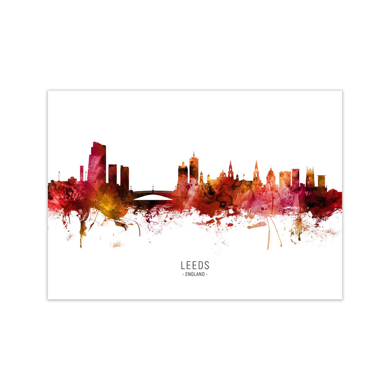 Leeds England Skyline Red City Name Print by Michael Tompsett Print Only