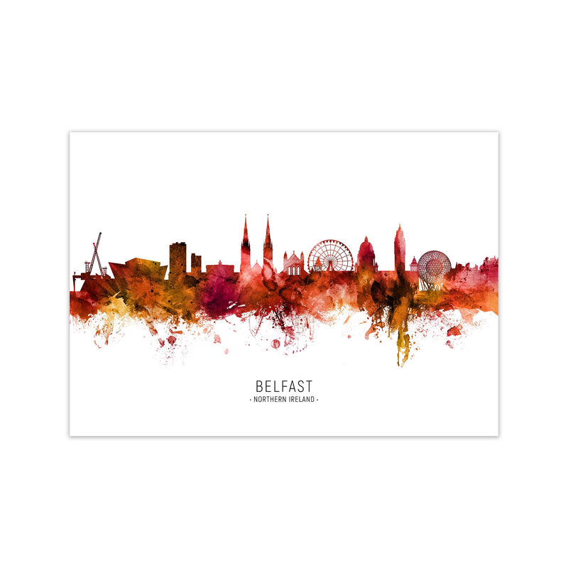 Belfast Northern Ireland Skyline Red City Name  by Michael Tompsett Print Only