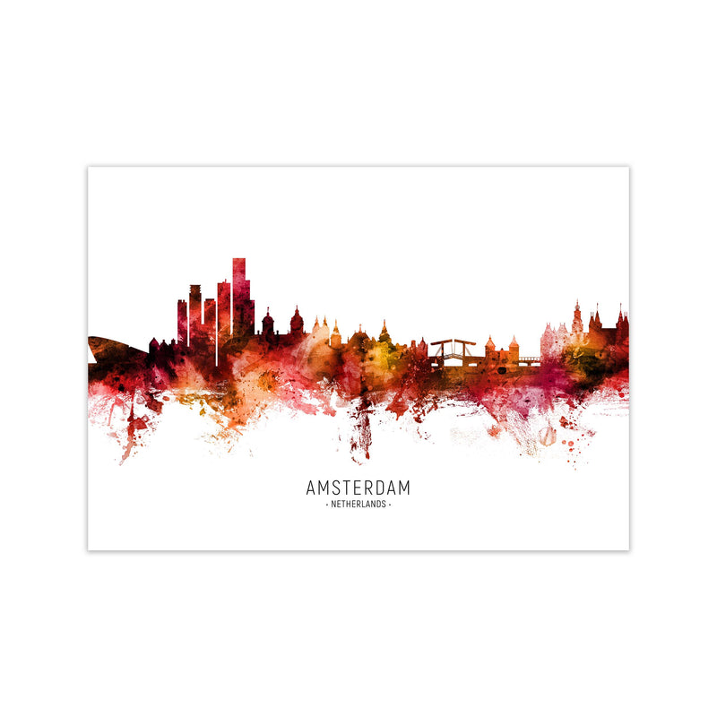 Amsterdam Netherlands Skyline Red City Name  by Michael Tompsett Print Only
