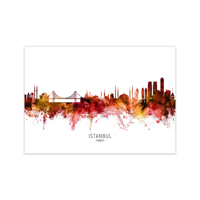 Istanbul Turkey Skyline Red City Name  by Michael Tompsett Print Only