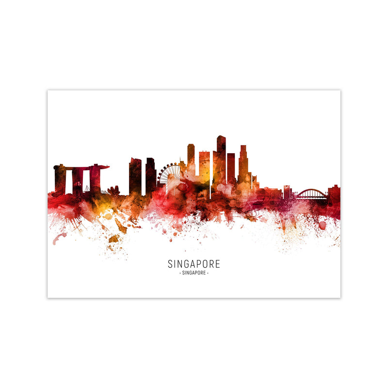 Singapore Singapore Skyline Red City Name  by Michael Tompsett Print Only