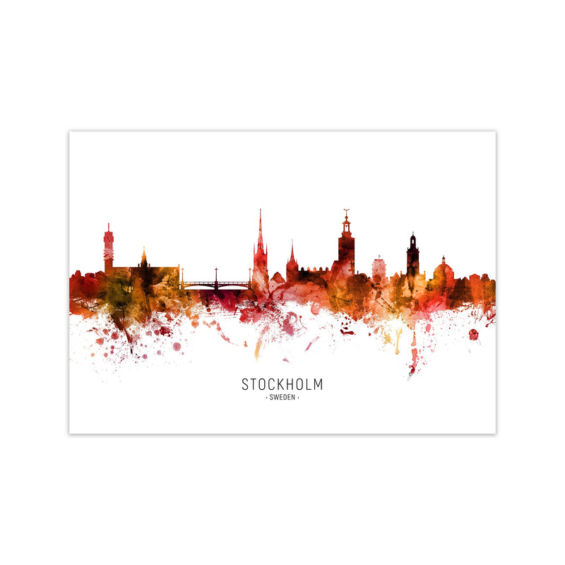 Stockholm Sweden Skyline Red City Name  by Michael Tompsett Print Only