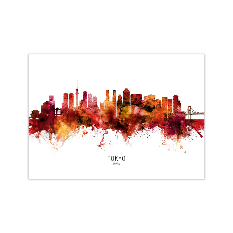 Tokyo Japan Skyline Red City Name Print by Michael Tompsett Print Only