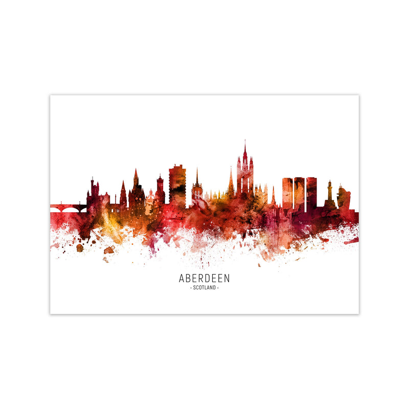 Aberdeen Scotland Skyline Red City Name  by Michael Tompsett Print Only