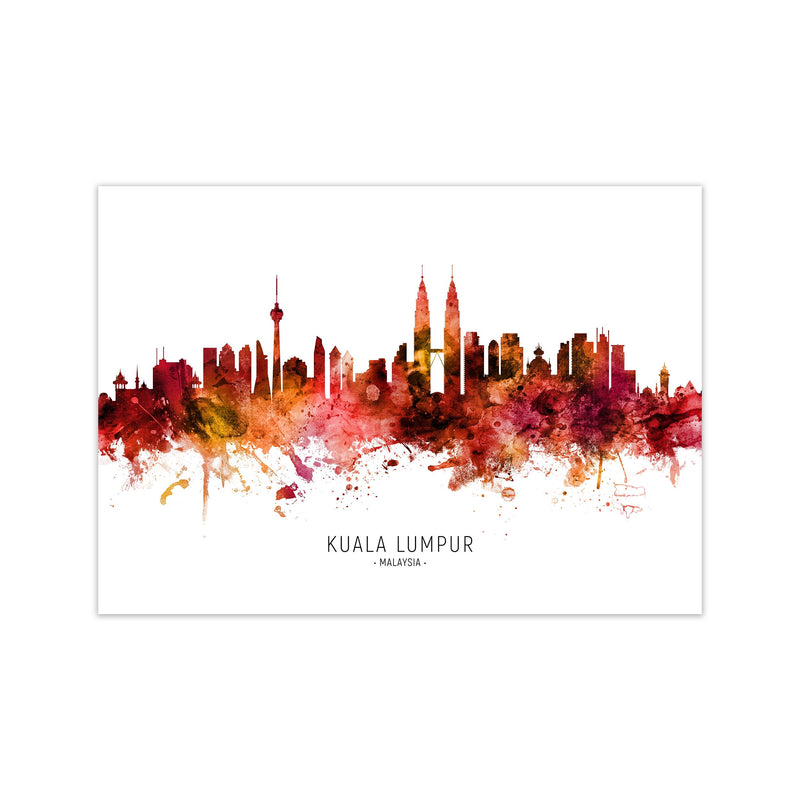 Kuala Lumpur Malaysia Skyline Red City Name  by Michael Tompsett Print Only