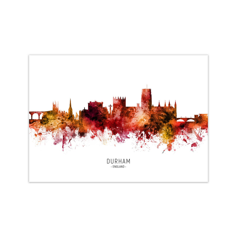 Durham England Skyline Red City Name  by Michael Tompsett Print Only