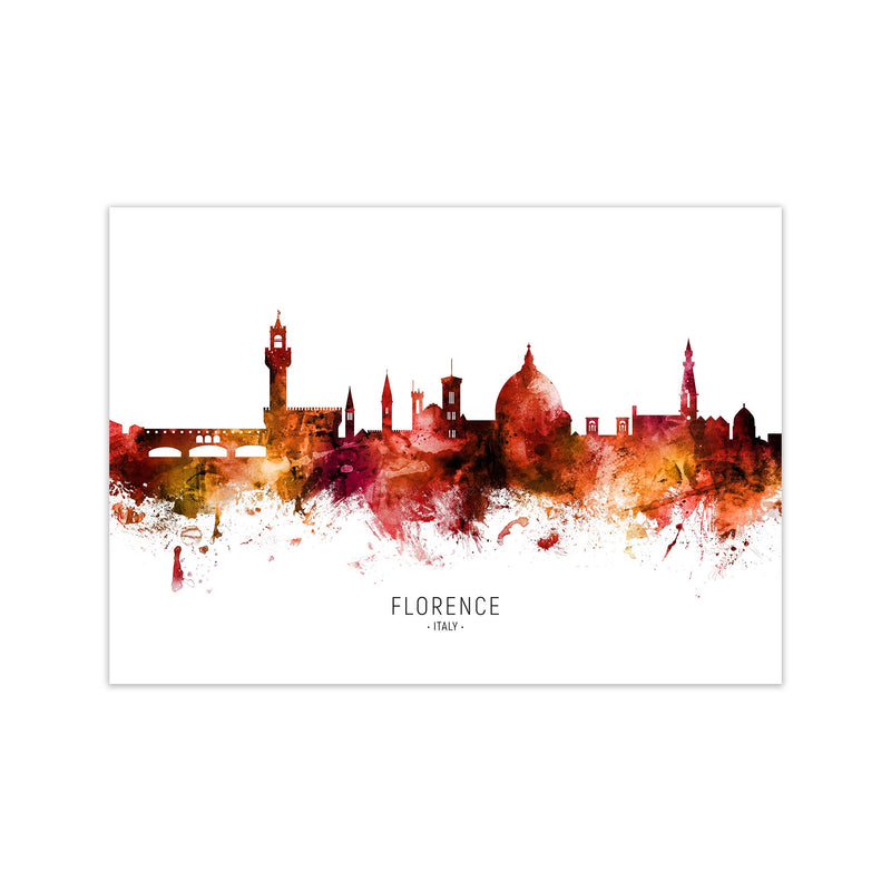 Florence Italy Skyline Red City Name  by Michael Tompsett Print Only