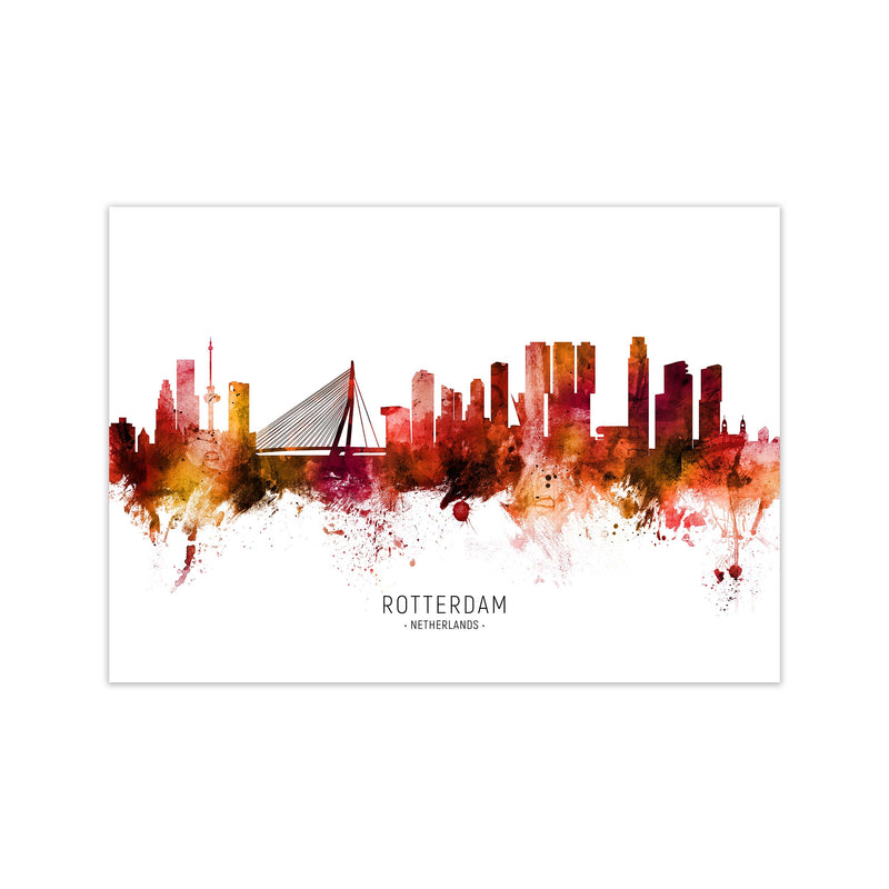 Rotterdam Netherlands Skyline Red City Name  by Michael Tompsett Print Only