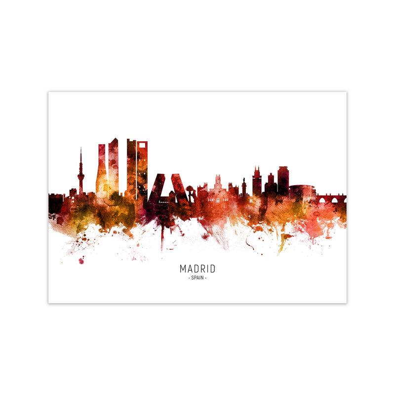 Madrid Spain Skyline Red City Name Print by Michael Tompsett Print Only