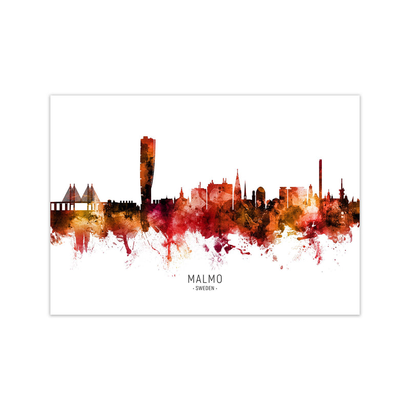Malmo Sweden Skyline Red City Name Print by Michael Tompsett Print Only