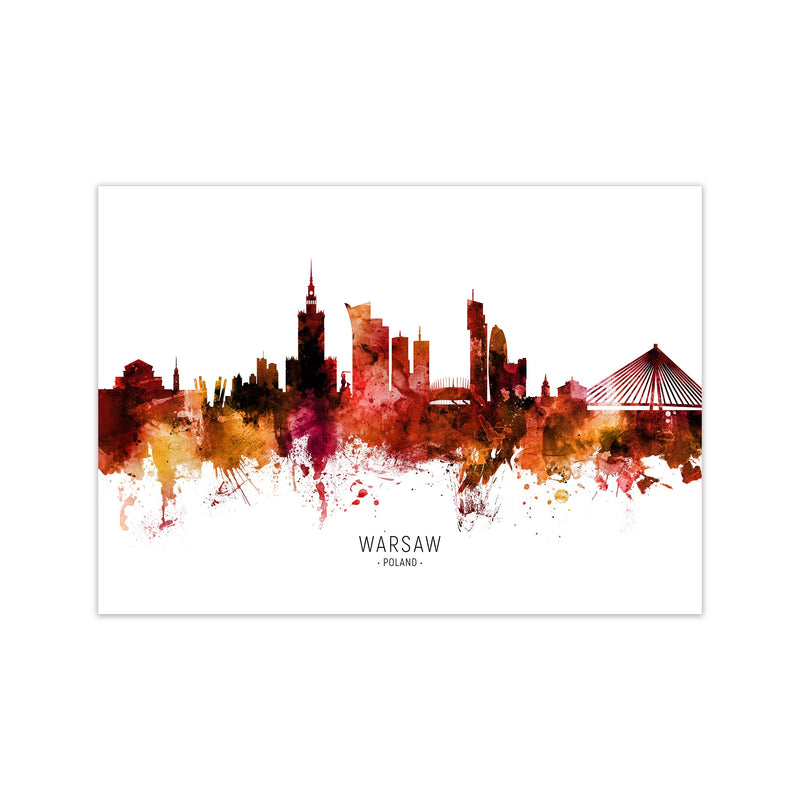 Warsaw Poland Skyline Red City Name Print by Michael Tompsett Print Only