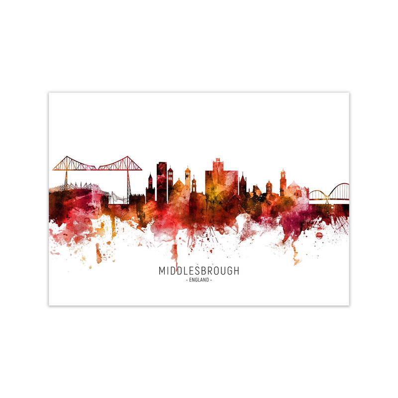 Middlesbrough England Skyline Red City Name  by Michael Tompsett Print Only