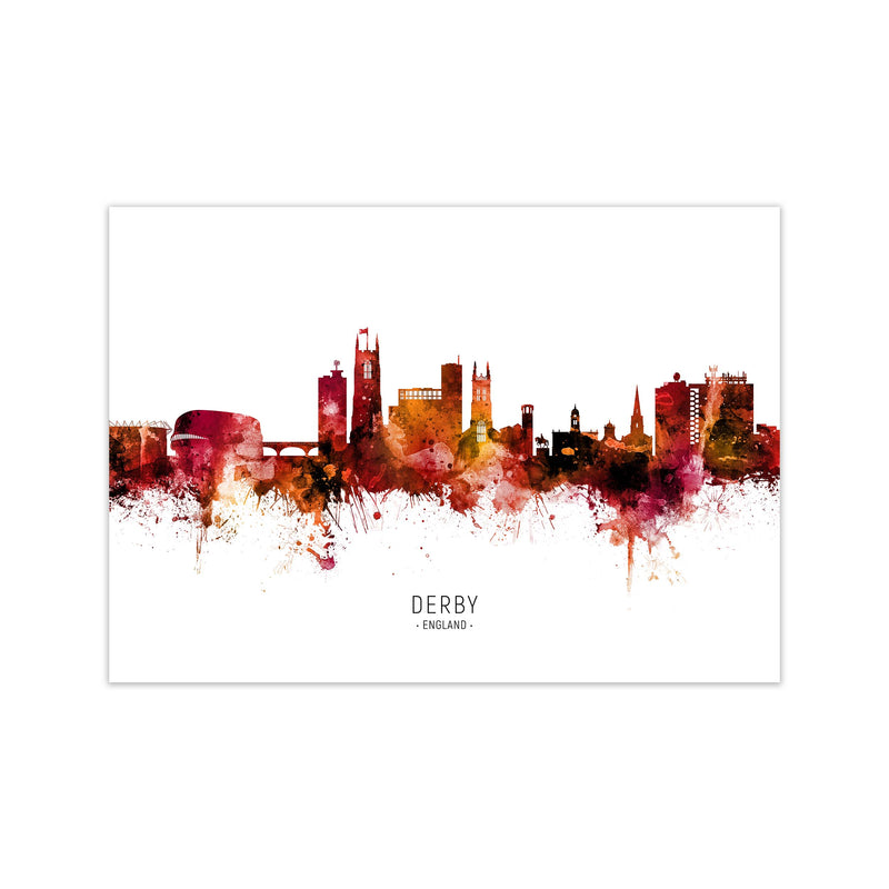 Derby England Skyline Red City Name Print by Michael Tompsett Print Only