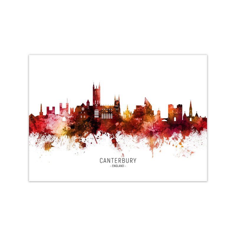 Canterbury England Skyline Red City Name  by Michael Tompsett Print Only