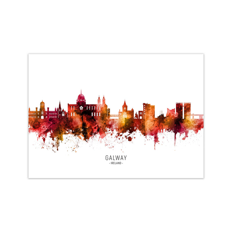 Galway Ireland Skyline Red City Name  by Michael Tompsett Print Only