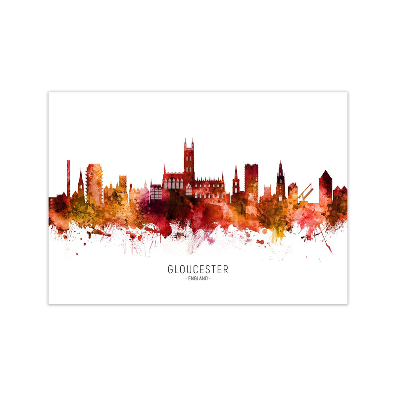 Gloucester England Skyline Red City Name  by Michael Tompsett Print Only