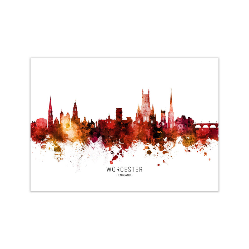 Worcester England Skyline Red City Name  by Michael Tompsett Print Only