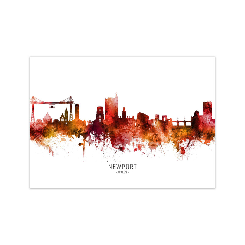 Newport Wales Skyline Red City Name Print by Michael Tompsett Print Only