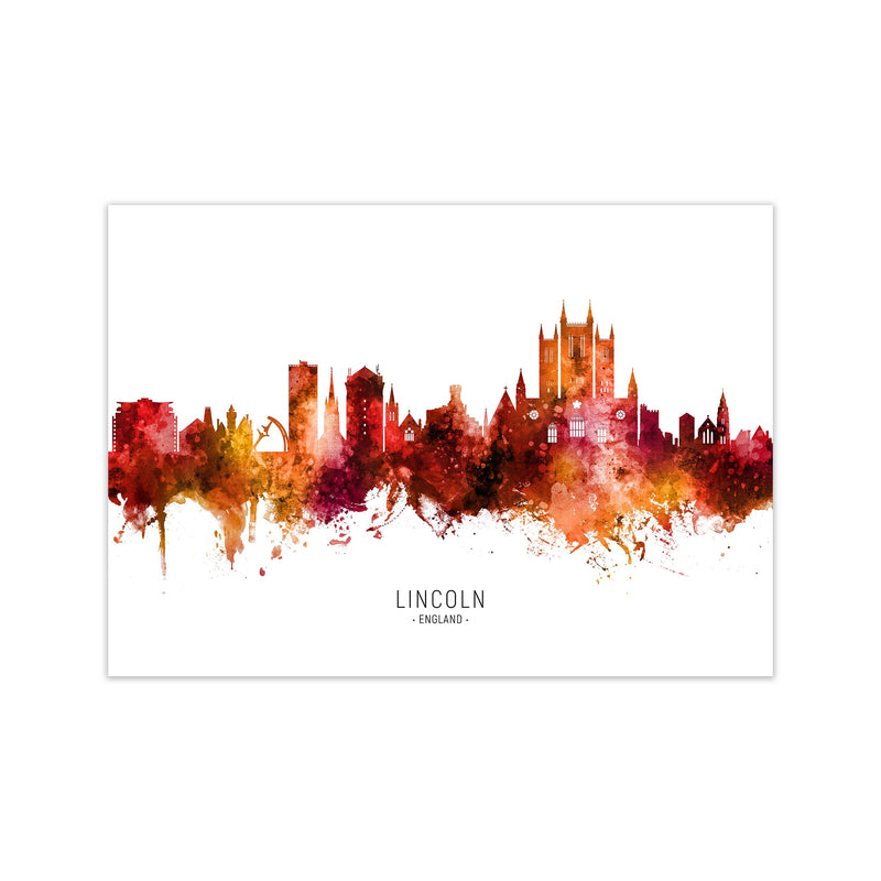 Lincoln England Skyline Red City Name  by Michael Tompsett Print Only