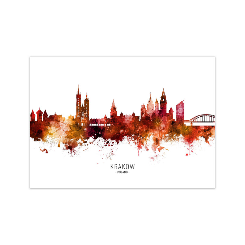 Krakow Poland Skyline Red City Name Print by Michael Tompsett Print Only