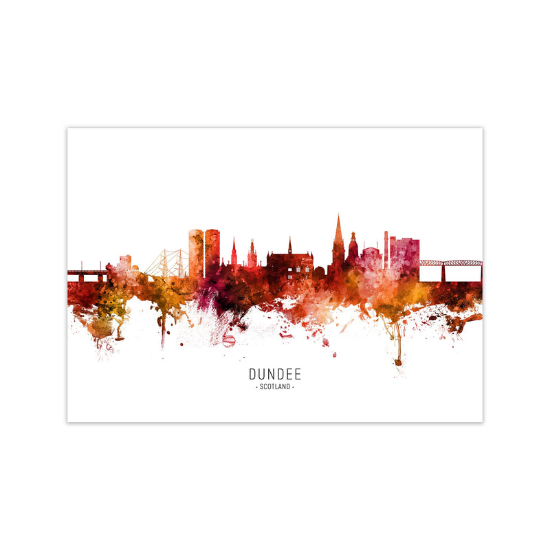 Dundee Scotland Skyline Red City Name  by Michael Tompsett Print Only