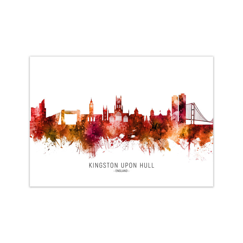 Kingston Upon Hull England Skyline Red City Name  by Michael Tompsett Print Only