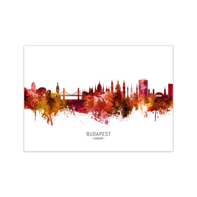 Budapest Hungary Skyline Red City Name  by Michael Tompsett Print Only
