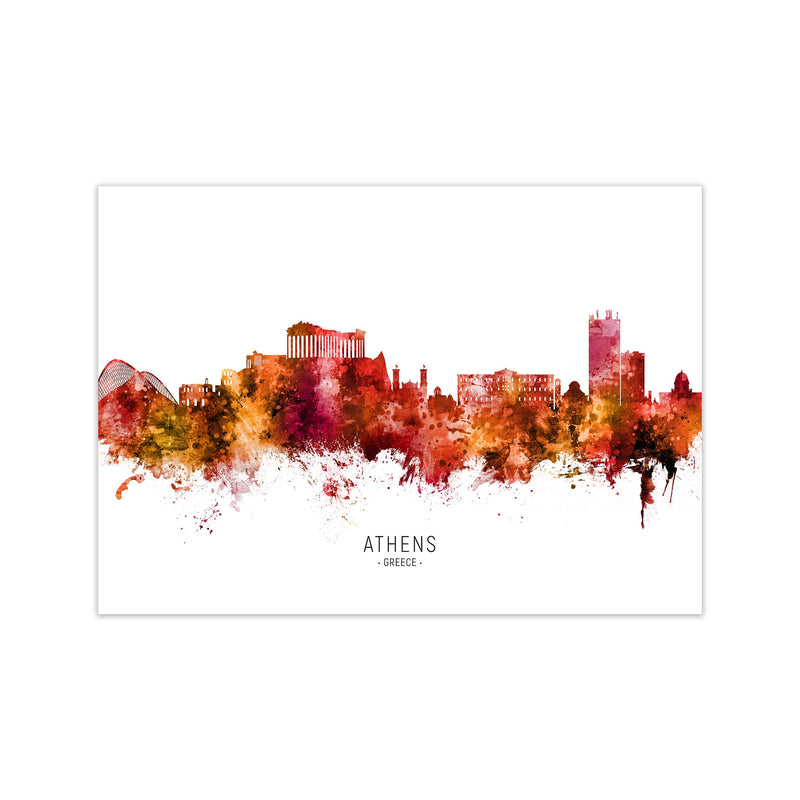 Athens Greece Skyline Red City Name Print by Michael Tompsett Print Only