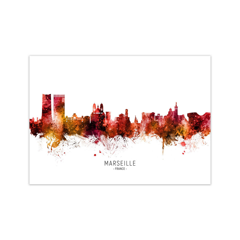 Marseille France Skyline Red City Name  by Michael Tompsett Print Only