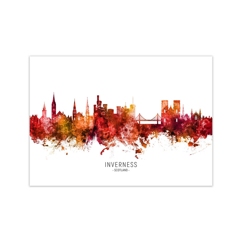Inverness Scotland Skyline Red City Name  by Michael Tompsett Print Only
