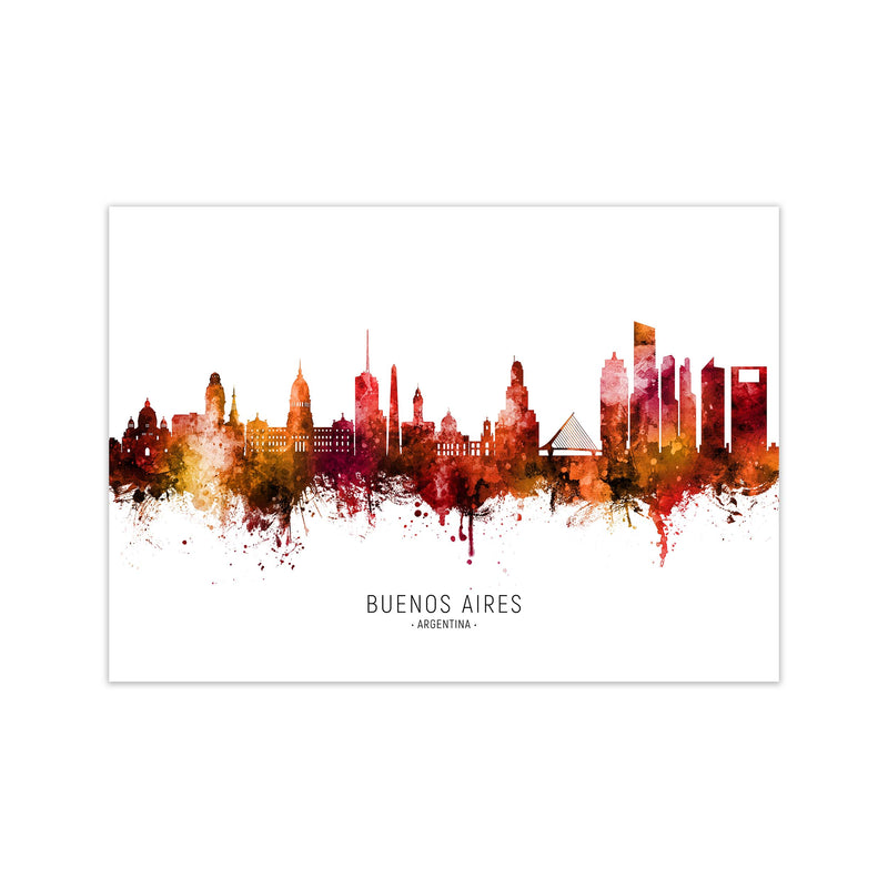 Buenos Aires Argentina Skyline Red City Name  by Michael Tompsett Print Only