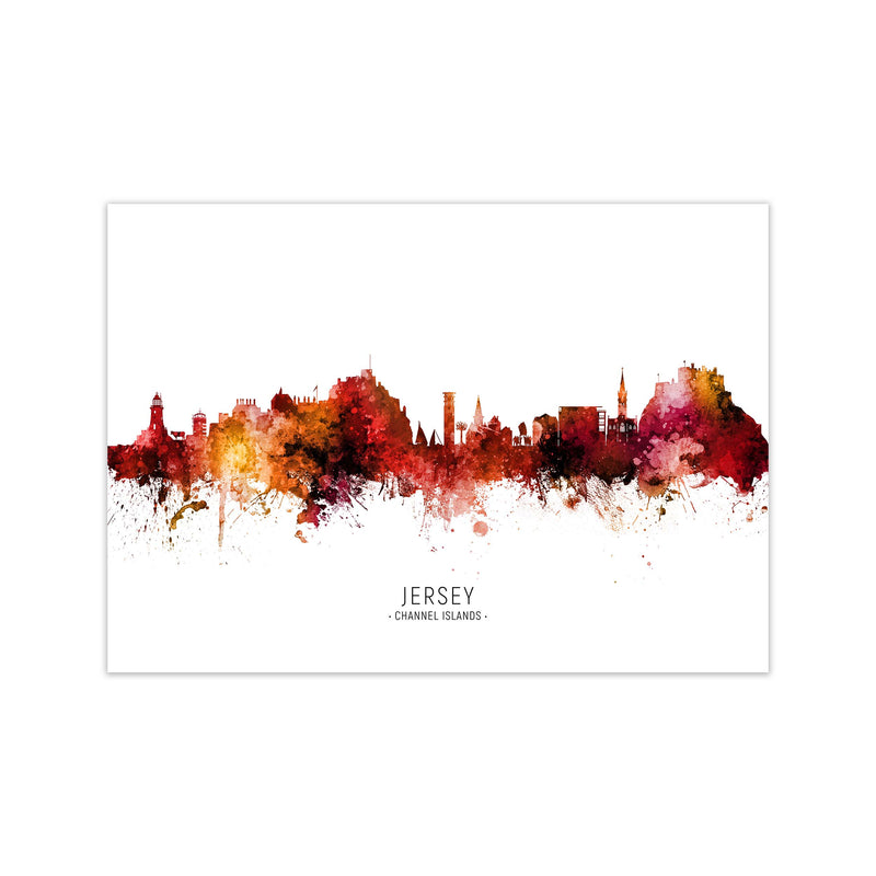 Jersey Channel Islands Skyline Red City Name  by Michael Tompsett Print Only