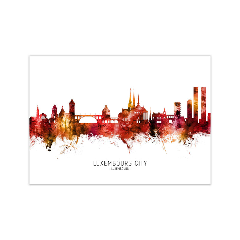 Luxembourg City Luxembourg Skyline Red City Name  by Michael Tompsett Print Only