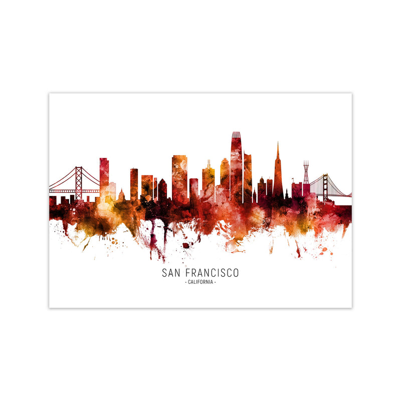 San Francisco California Skyline Red City Name  by Michael Tompsett Print Only