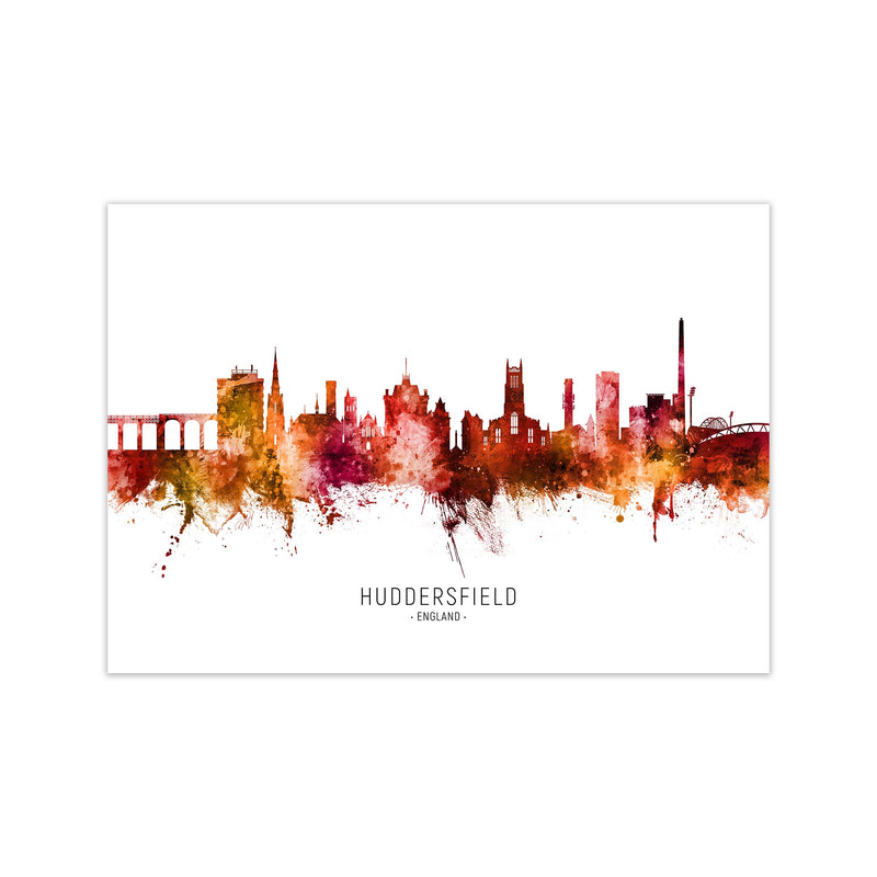 Huddersfield England Skyline Red City Name  by Michael Tompsett Print Only