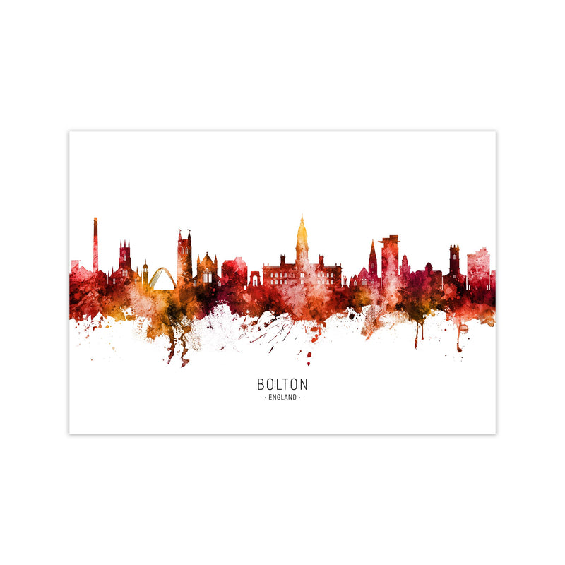 Bolton England Skyline Red City Name  by Michael Tompsett Print Only