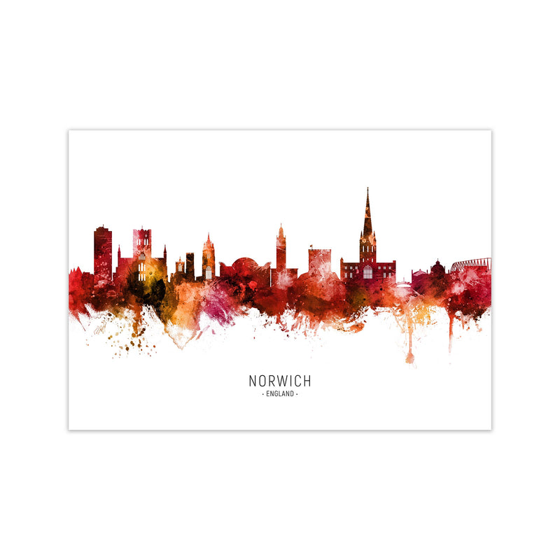 Norwich England Skyline Red City Name  by Michael Tompsett Print Only