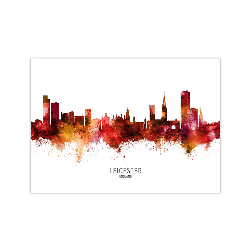 Leicester England Skyline Red City Name  by Michael Tompsett Print Only